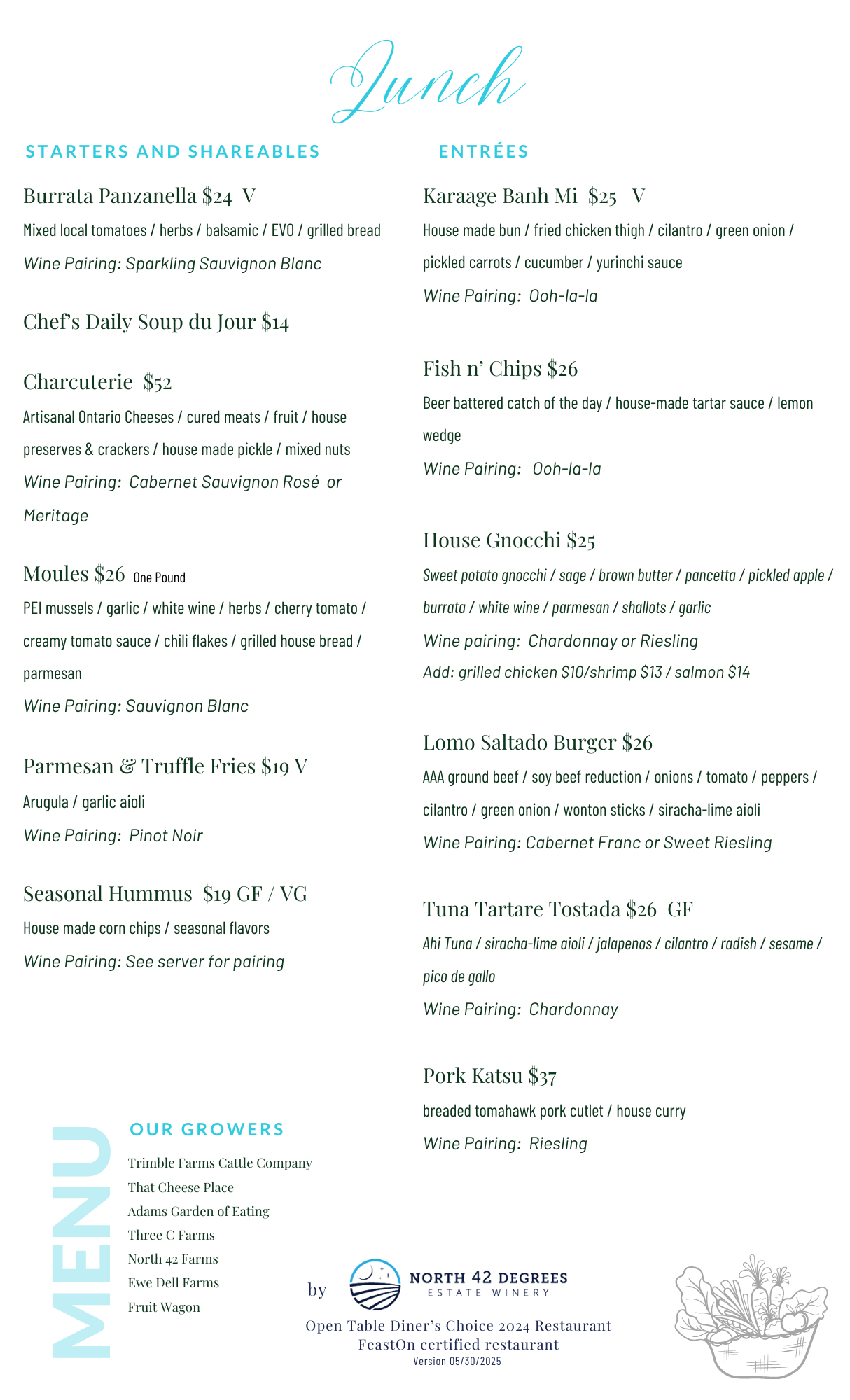 New fall Menu at Bistro 42 and North 42 Degrees Estaet Winery