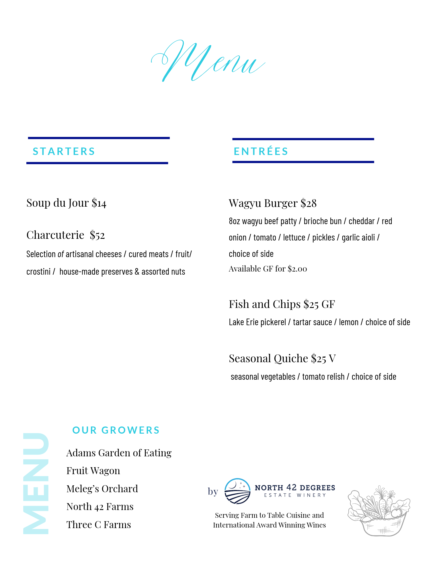 North 42 Degrees Estate Winery Mid Week Limited Fall Lunch Menu